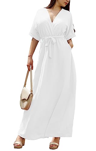 JOPHY & CO. Langes Kleid Casual mit V-Ausschnitt Code 7196, Weiß, M von JOPHY & CO.