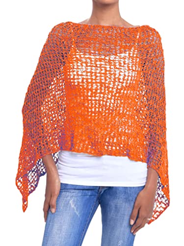 JOPHY & CO. Damen-Poncho mit Netzoptik, Strickoptik, für Sommer und Frühling, leicht und weich (Code 1511), Orange, M von JOPHY & CO.