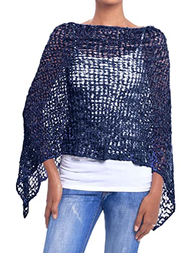 JOPHY & CO. Damen-Poncho mit Netzoptik, Strickoptik, für Sommer und Frühling, leicht und weich (Code 1511), dunkelblau, S von JOPHY & CO.