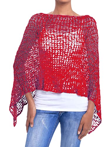 JOPHY & CO. Damen-Poncho mit Netzoptik, Strickoptik, für Sommer und Frühling, leicht und weich (Code 1511), rot, M von JOPHY & CO.