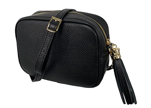 JOPHY & CO. Schultertasche aus echtem Leder mit Fransen und Reißverschluss für Damen, Artikelnummer: 5210, Schwarz - Fransen, Medium von JOPHY & CO.