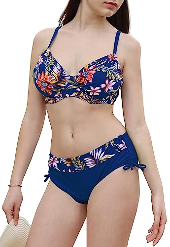 JOPHY & CO. Zweiteiliger Badeanzug für Damen, große Größe, Strand-Bikini, sexy, Push-Up-gepolstert, BH für Strand, Beachwear Swimwear Artikelnummer 8140, 8142-blau, 50 von JOPHY & CO.