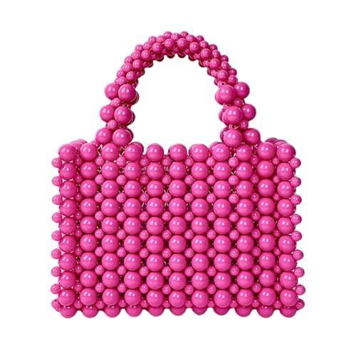 JOPOYOCO Perle Tasche, Acryl Perlen handgefertigte Damen Tasche, Perle Handtasche Handheld kleinen Platz Handtasche für Frauen Partei (Rot) von JOPOYOCO