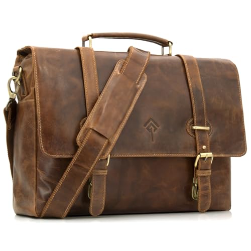 JOREY Herren Leder Aktentasche mit Schulterriemen, Edle und Robuste Businesstasche mit Praktischen Fächern und Trolley-Befestigung (Camel) von JOREY