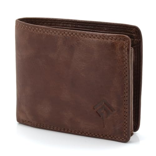JOREY Mini Geldbörse Herren RFID Schutz - kleines Portemonnaie für Männer - Geldbeutel kompakt - Portemonnaie Kurzformat aus weichem Vintage-Leder (Dunkel-Braun) von JOREY