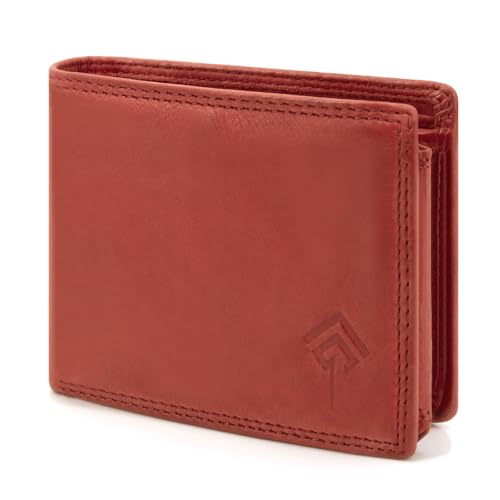 JOREY Mini Geldbörse Herren RFID Schutz - kleines Portemonnaie für Männer - Geldbeutel kompakt - Portemonnaie Kurzformat aus weichem Vintage-Leder (Rot) von JOREY