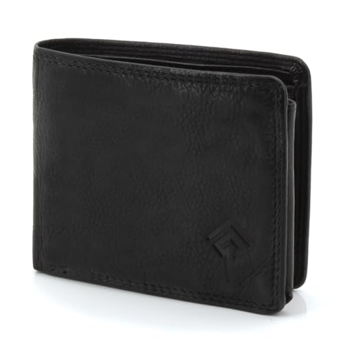 JOREY Mini Geldbörse Herren RFID Schutz - kleines Portemonnaie für Männer - Geldbeutel kompakt - Portemonnaie Kurzformat aus weichem Vintage-Leder (Schwarz) von JOREY
