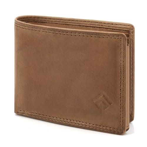 JOREY Mini Geldbörse Herren RFID Schutz - kleines Portemonnaie für Männer - Geldbeutel kompakt - Portemonnaie Kurzformat aus weichem Vintage-Leder (Tan) von JOREY