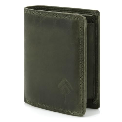 JOREY Slim Wallet Herren aus Echtleder – kleine Geldbörse im Hochformat mit RFID-Schutz – Geldbeutel kompakt aus Wasch-Leder (Grün) von JOREY