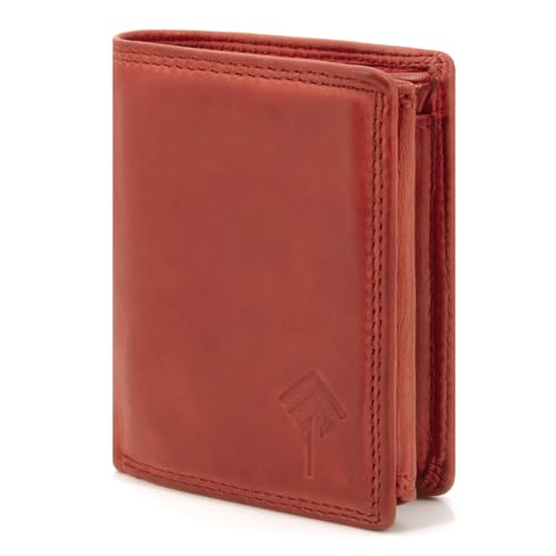 JOREY Slim Wallet Herren aus Echtleder – kleine Geldbörse im Hochformat mit RFID-Schutz – Geldbeutel kompakt aus Wasch-Leder (Rot) von JOREY