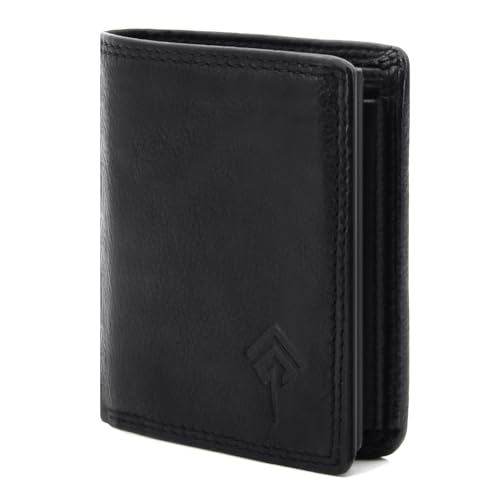 JOREY Slim Wallet Herren aus Echtleder – kleine Geldbörse im Hochformat mit RFID-Schutz – Geldbeutel kompakt aus Wasch-Leder (Schwarz) von JOREY