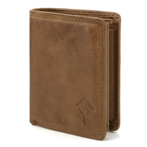 JOREY Slim Wallet Herren aus Echtleder – kleine Geldbörse im Hochformat mit RFID-Schutz – Geldbeutel kompakt aus Wasch-Leder (Tan) von JOREY
