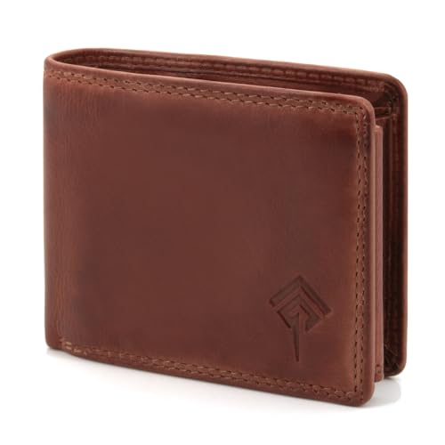 Mini Geldbörse Herren RFID Schutz - kleines Portemonnaie für Männer - Geldbeutel kompakt - Portemonnaie Kurzformat aus weichem Vintage-Leder (Bordo) von JOREY