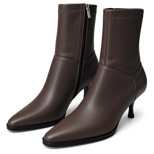 JORISTIMO Stiefeletten für Damen, Kätzchen-Absatz, kurze Stiefel, elegant, spitzer Zehenbereich, seitlicher Reißverschluss, Braun PU, 37 EU JORISTIMO Stiefeletten für Damen, Kätzchen-Absatz, kurze Stiefel, elegant, spitzer Zehenbereich, seitlicher Reißverschluss, Braun PU, 37 EU von JORISTIMO