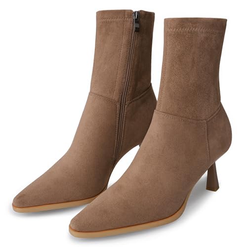 JORISTIMO Stiefeletten für Damen, Kätzchen-Absatz, kurze Stiefel, elegant, spitzer Zehenbereich, seitlicher Reißverschluss, Braun Wildleder, 39.5 EU JORISTIMO Stiefeletten für Damen, Kätzchen-Absatz, kurze Stiefel, elegant, spitzer Zehenbereich, seitlicher Reißverschluss, Braun Wildleder, 39.5 EU von JORISTIMO