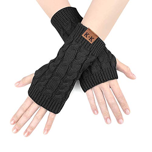 JORYEE Damen Armstulpen - Fingerlose Winter Handschuhe Pulswärmer Halb Handschuhe Winter Warm Gestrickte Kurze Fäustlinge Für Damen Mädchen (Schwarz) von JORYEE