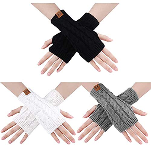 JORYEE Damen Armstulpen - Fingerlose Winter Handschuhe Pulswärmer Halb Handschuhe Winter Warm Gestrickte Kurze Fäustlinge Für Damen Mädchen (Schwarz+Hellgrau+weiss) von JORYEE