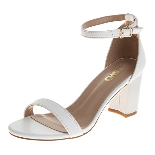 Josmo Damen Women’s Platform Open Toe Chunky Comfy Block Heeled Sandals High Heels mit Riemchen, 8,9 cm, bequem, Kleid, Weiss/opulenter Garten, 37 EU von JOSMO