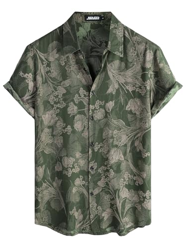 JOTOOK Herren-Hawaii-Hemd, kurzärmelig, Knopfleiste, tropische Hemden, lässig, Blumenmuster, Sommer, Strandhemd, Army Grün, XL JOTOOK Herren-Hawaii-Hemd, kurzärmelig, Knopfleiste, tropische Hemden, lässig, Blumenmuster, Sommer, Strandhemd, Army Grün, XL von JOTOOK