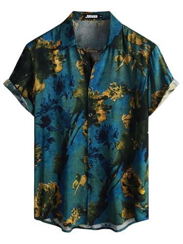 JOTOOK Herren-Hawaii-Hemd, kurzärmelig, Knopfleiste, tropische Hemden, lässig, Blumenmuster, Sommer, Strandhemd, Dunkelblau, L JOTOOK Herren-Hawaii-Hemd, kurzärmelig, Knopfleiste, tropische Hemden, lässig, Blumenmuster, Sommer, Strandhemd, Dunkelblau, L von JOTOOK