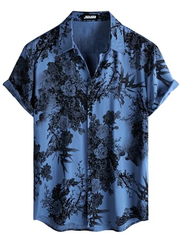JOTOOK Herren-Hawaii-Hemd, kurzärmelig, Knopfleiste, tropische Hemden, lässig, Blumenmuster, Sommer, Strandhemd, Lakeblue, XX-Large JOTOOK Herren-Hawaii-Hemd, kurzärmelig, Knopfleiste, tropische Hemden, lässig, Blumenmuster, Sommer, Strandhemd, Lakeblue, XX-Large von JOTOOK
