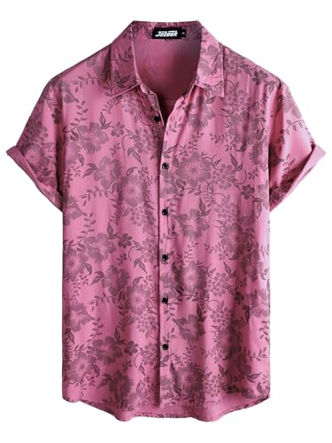 JOTOOK Herren-Hawaii-Hemd, kurzärmelig, Knopfleiste, tropische Hemden, lässig, Blumenmuster, Sommer, Strandhemd, Pink, XL JOTOOK Herren-Hawaii-Hemd, kurzärmelig, Knopfleiste, tropische Hemden, lässig, Blumenmuster, Sommer, Strandhemd, Pink, XL von JOTOOK