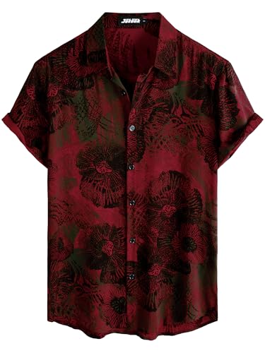 JOTOOK Herren-Hawaii-Hemd, kurzärmelig, Knopfleiste, tropische Hemden, lässig, Blumenmuster, Sommer, Strandhemd, Weinrot, Klein JOTOOK Herren-Hawaii-Hemd, kurzärmelig, Knopfleiste, tropische Hemden, lässig, Blumenmuster, Sommer, Strandhemd, Weinrot, Klein von JOTOOK