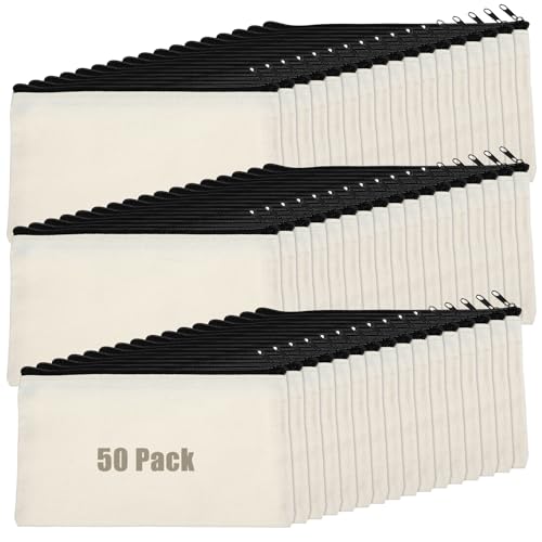 JOUTYFOR 50 Stück Federmäppchen aus Segeltuch mit Reißverschluss, blanko, Basteltasche, Mehrzweck-Kulturbeutel, Kulturbeutel, für Make-up, Reisen, Kosmetik, Schreibwaren, Aufbewahrung (Beige) von JOUTYFOR