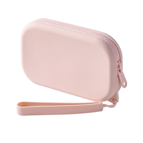 JOVAKIT Kleine tragbare Silikon-Make-up-Tasche für Frauen, Reise-Kosmetiktasche, Geschenke für Frauen, Reißverschluss, Make-up-Tasche mit Griff, Pink von JOVAKIT