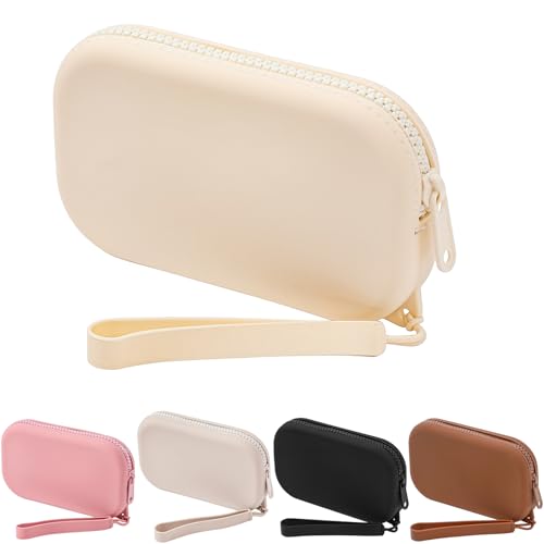 JOVAKIT Kleine tragbare Silikon-Make-up-Tasche für Frauen, Reise-Kosmetiktasche, Geschenke für Frauen, Reißverschluss, Make-up-Tasche mit Griff, Weiss/opulenter Garten von JOVAKIT