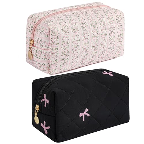JOVAKIT Quadratische Make-up-Tasche, niedliche Kosmetiktasche für Damen, Blumen-Kokette, ästhetischer Kulturbeutel, Reißverschluss, Make-up-Tasche, Reise-Make-up-Organizer-Tasche, Z3: 2 Stück (rosa von JOVAKIT