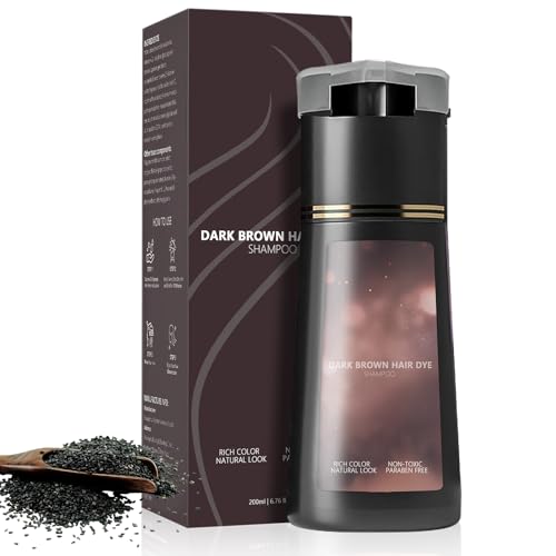 Hair Dye Shampoo, 200ML Haarfärbeshampoo, 3 in 1 Sofort-Farbshampoo für Männer und Frauen, Natürlich und Langanhaltend Shampoo Gegen Graue Haare für alle Haartypen (Dunkelbraun) von JOVIAL