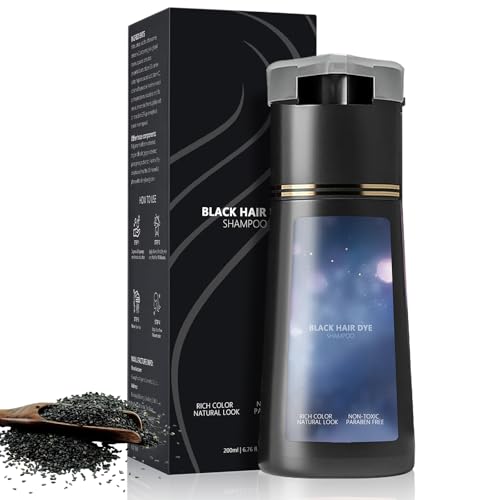 Hair Dye Shampoo, 200ML Haarfärbeshampoo, 3 in 1 Sofort-Farbshampoo für Männer und Frauen, Natürlich und Langanhaltend Shampoo Gegen Graue Haare für alle Haartypen (Schwarz) von JOVIAL