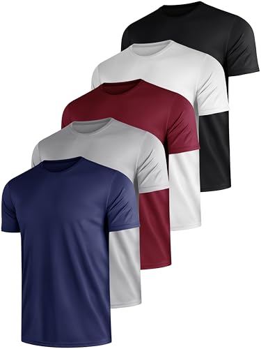 JOVITA T-Shirts für Herren 5er Pack Kurzarm Rundhals Atmungsaktiv Polyester Männer Einfarbige Basic Sport Fitness Gym Outdoor Tennis (Multipack 1, M) von JOVITA