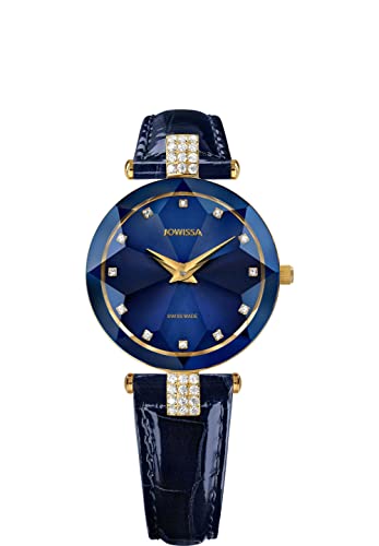 JOWISSA Blau/Gold Facet Strass Schweizer Damenuhr J5.617.M von JOWISSA
