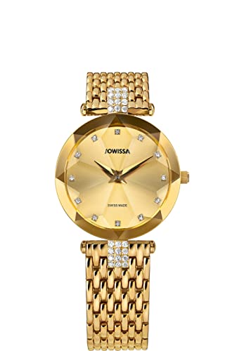 JOWISSA Gold Facet Strass Schweizer Damenuhr J5.629.M von JOWISSA