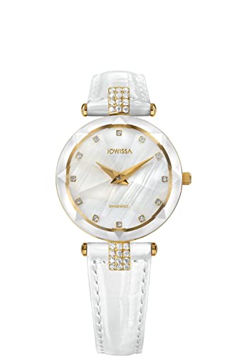 JOWISSA Weiss/Gold Facet Strass Schweizer Damenuhr J5.618.M von JOWISSA