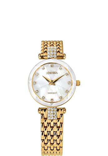 JOWISSA Weiss/Gold Facet Strass Schweizer Damenuhr J5.633.S von JOWISSA