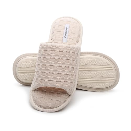 JOWOWO Damen Hausschuhe aus reiner Baumwolle, weich und leicht, luftig, offener Zehenbereich, Beige, 5-6 JOWOWO Damen Hausschuhe aus reiner Baumwolle, weich und leicht, luftig, offener Zehenbereich, Beige, 5-6 von JOWOWO