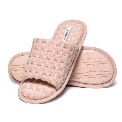 JOWOWO Damen Hausschuhe aus reiner Baumwolle, weich und leicht, luftig, offener Zehenbereich, Pink, 7-8 von JOWOWO