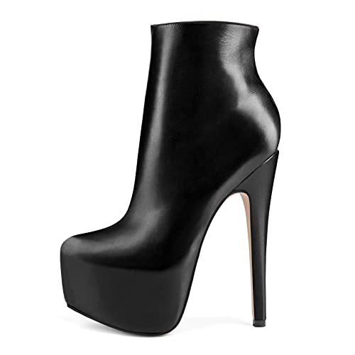 JOY IN LOVE Damen Plateau Stiefeletten Reißverschluss High Heels Schuhe Kurze Booties, Schwarz (Black Pu), 38.5 EU von JOY IN LOVE