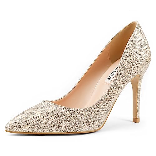 JOY IN LOVE Damen-Pumps 8,9 cm High Heels spitz zulaufende Stiletto-Pumps, Gold / Glitzer, 42.5 EU von JOY IN LOVE