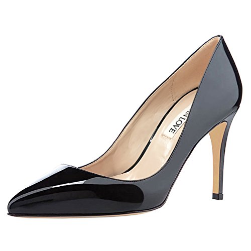 JOY IN LOVE Damen Pumps Schuhe 3,5 Zoll High Heels Spitzer Zeh Stiletto Pumps, Schwarz Lack, 40.5 EU von JOY IN LOVE