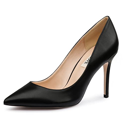 JOY IN LOVE Damen Pumps Schuhe 3,5 Zoll Stiletto High Heels Spitze Zehe Kleid Pumps, Schwarz matt, 43 EU von JOY IN LOVE