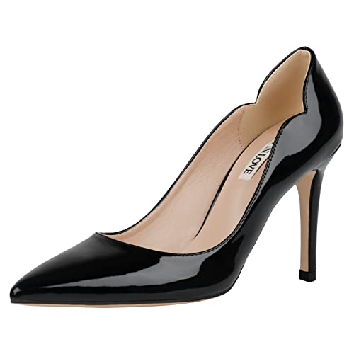 JOY IN LOVE Damen Pumps Schuhe Middle Heels Point Toe Kleid Pump Stilettos V-Cut, schwarzer lack, 42 EU von JOY IN LOVE