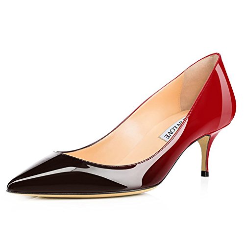 JOY IN LOVE Damen Schuhe Low Heels Spitze Zehen Kitten Heel Daily Pumps, Rot (Patent-rot-schwarz), 37 EU von JOY IN LOVE