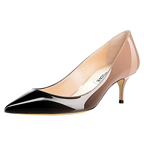 JOY IN LOVE Damen Schuhe Niedrige Absätze Spitze Zehen Kätzchen Absatz Täglich Pumps, Patent-Nude-Black, 37.5 EU von JOY IN LOVE