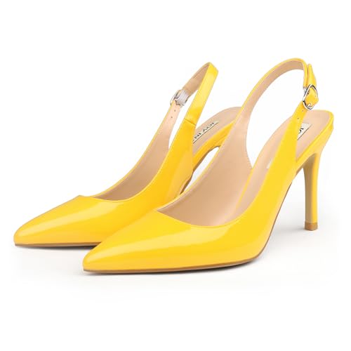 JOY IN LOVE Damen Slingback High Heels Stiletto spitz zulaufende Pumps mit geschlossener Zehenpartie, Gelb - Yellow Patent, 37.5 EU von JOY IN LOVE