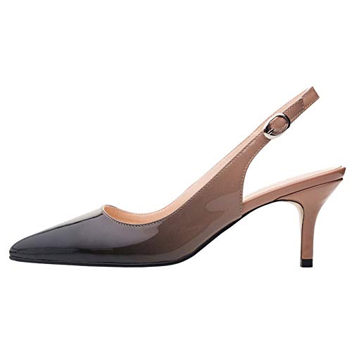 JOY IN LOVE Kitten Heels für Frauen Slingback Pumps Sandalen Spitze Zehen Pumps, Nude Black Patent, 37.5 EU von JOY IN LOVE