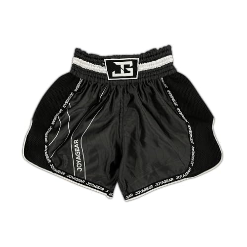 JOYA GEAR JOYA Muay Thai Shorts - Schwarz Weiß - Größe M - MMA Hose - Boxing Shorts - Muay Thai Hose - Kickbox Hose - Thai Boxing Shorts - Boxen Hose - Thai-Bund - aus hochwertigem Polyester von JOYA GEAR